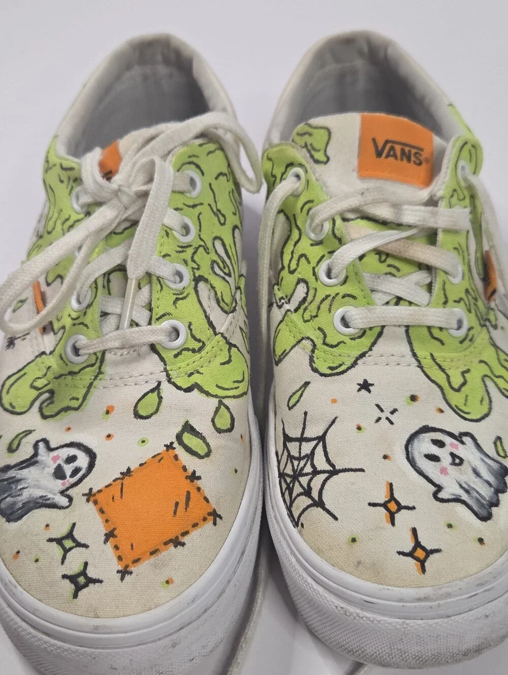 Custom DIY Halloween Hand Painted Vans Size 9 Slime Ghosts Spooky Upcycle